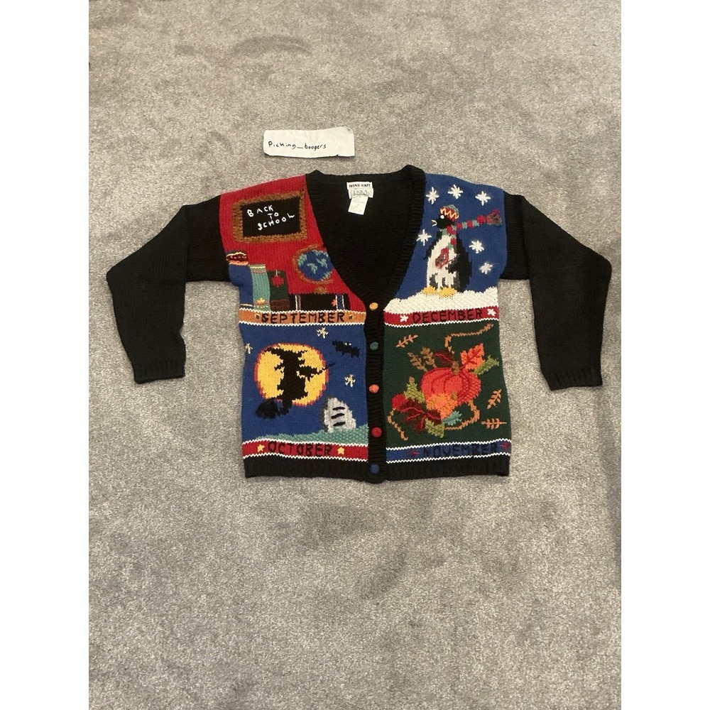 Hand Knitted Calendar Cardigan Colorful size Medium